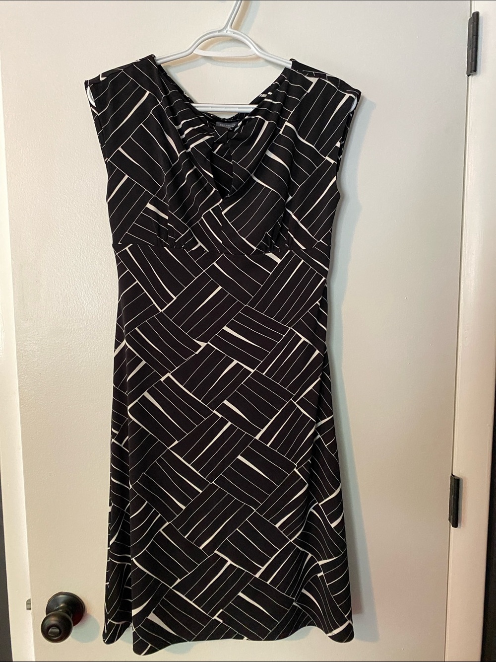 Ann Taylor Black Dress with White Geometric Stripes